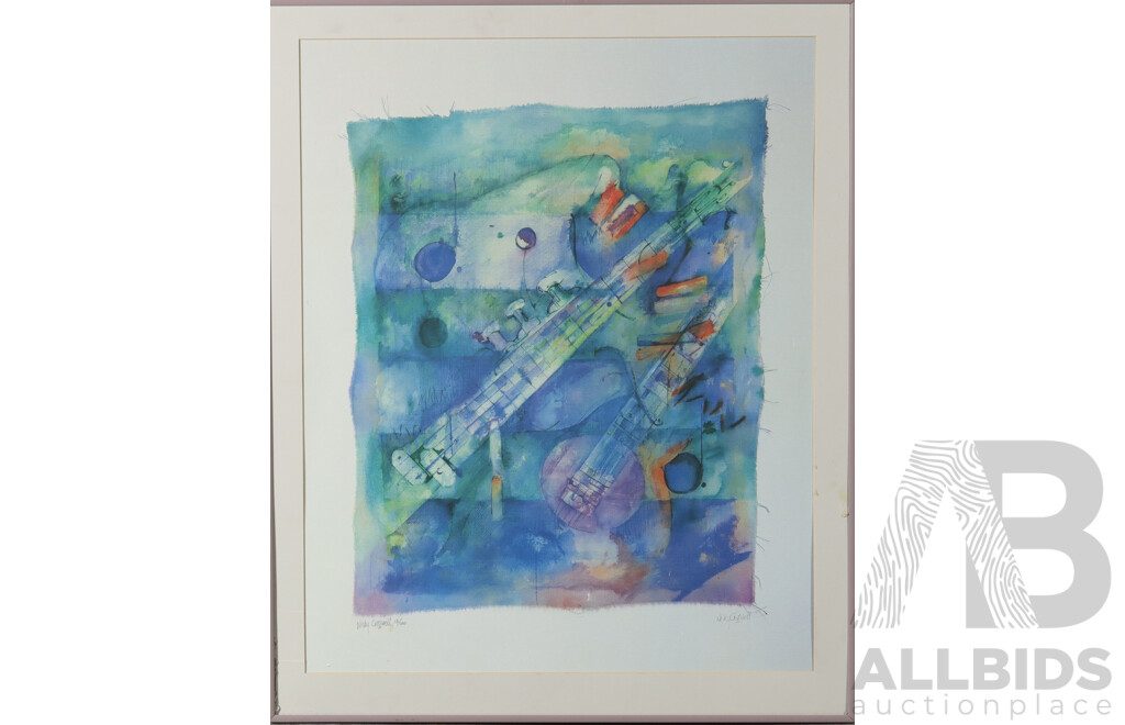 Nicky Cresswell, (Contemporary), Abstract Musical Afternoon, Reproduction Print of Original Ink on Silk, 79 x 64 cm (frame)