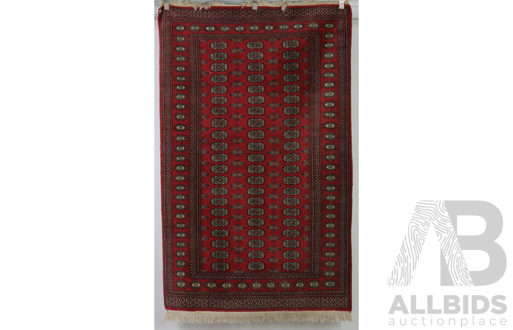 Hand Knotted Indo Persian Bokhara Wool Rug with Traditional Gul Design