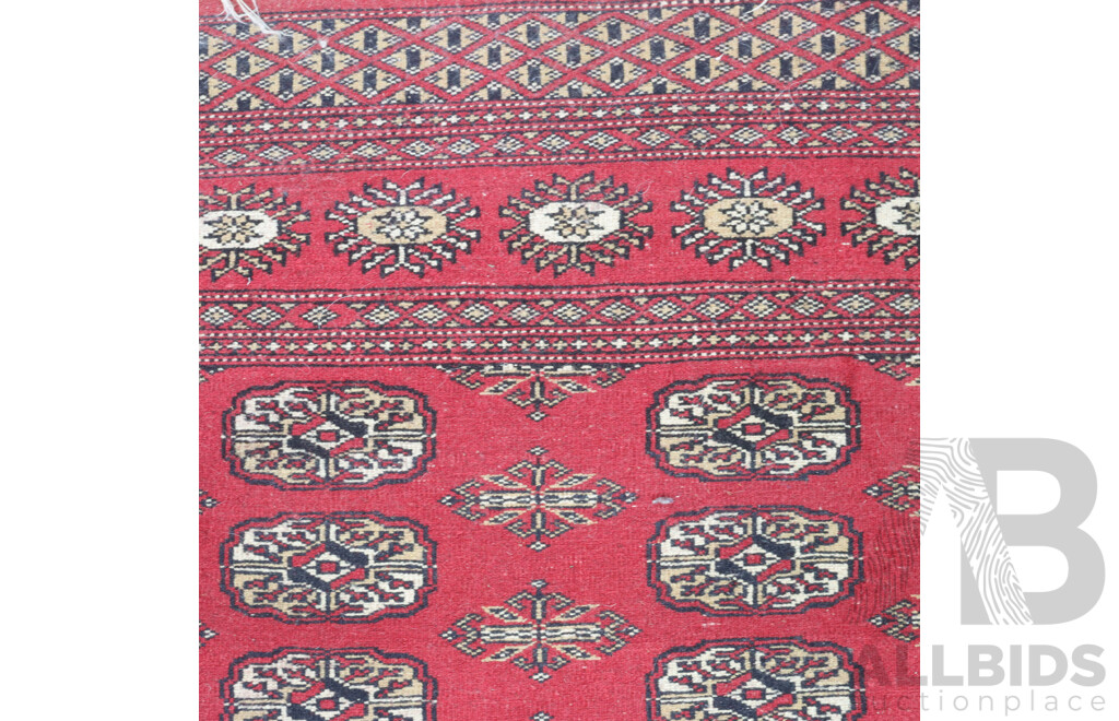 Hand Knotted Indo Persian Bokhara Wool Rug with Traditional Gul Design