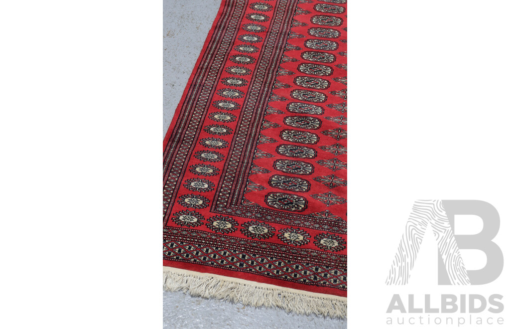 Hand Knotted Indo Persian Bokhara Wool Rug with Traditional Gul Design