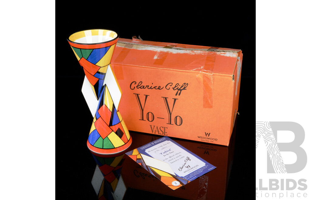 Wedgwood Limited Edition 507 of 3999 Clarice Cliff Yo Yo Vase in Original Box with Certificate of Authenticity