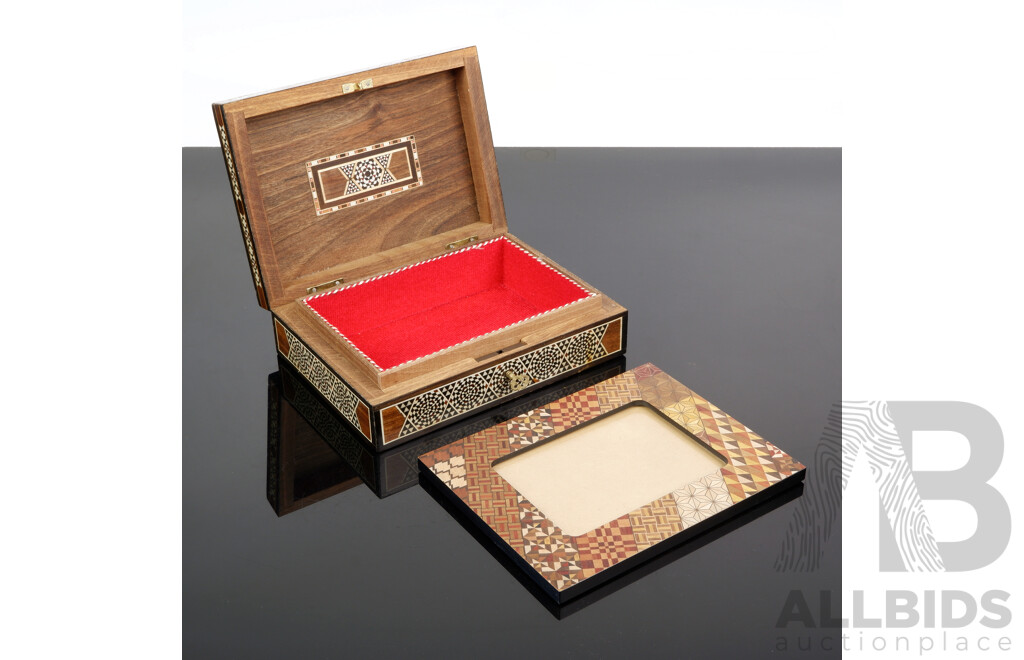 Middle Eastern Sadeli Work Inlayed Box Along with Japanese Marquetry Frame