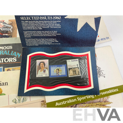 Assortment of Australian Late 1970's Early 1980's Stamp Packs Including Selected Issues, Christmas, Stamp Week, Steam Locomotives, Australian Aircraft and More