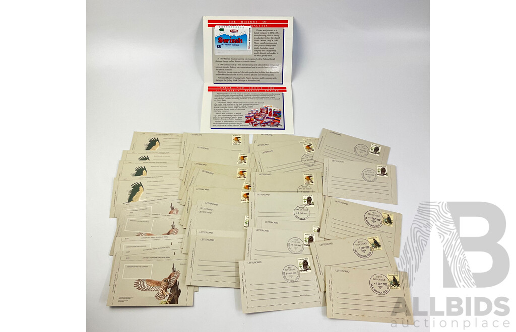 Australian 1980's Bird Letter Cards First Day Covers/Blanks with Players Swissh Phone Card Souvenir Pack