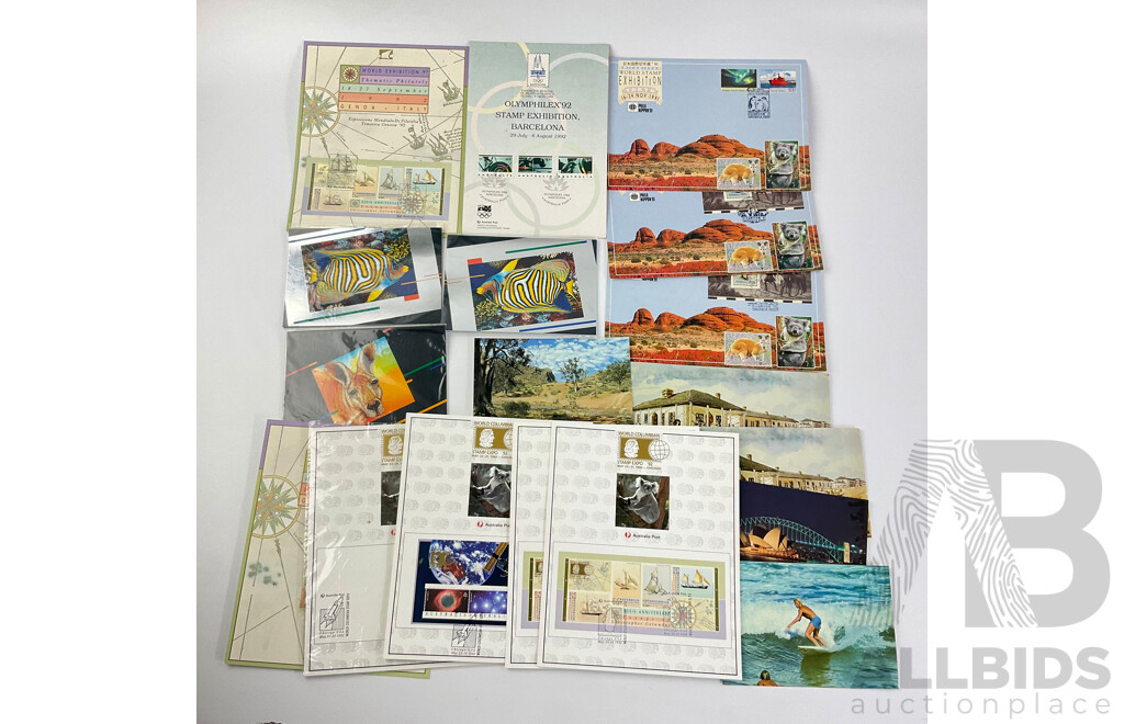 Assortment of Australian First Day Covers/Postcards From Various Exhibitions Including 1988 World Expo, 1991 World Stamp Exhibition, 1992 Stamp Expo