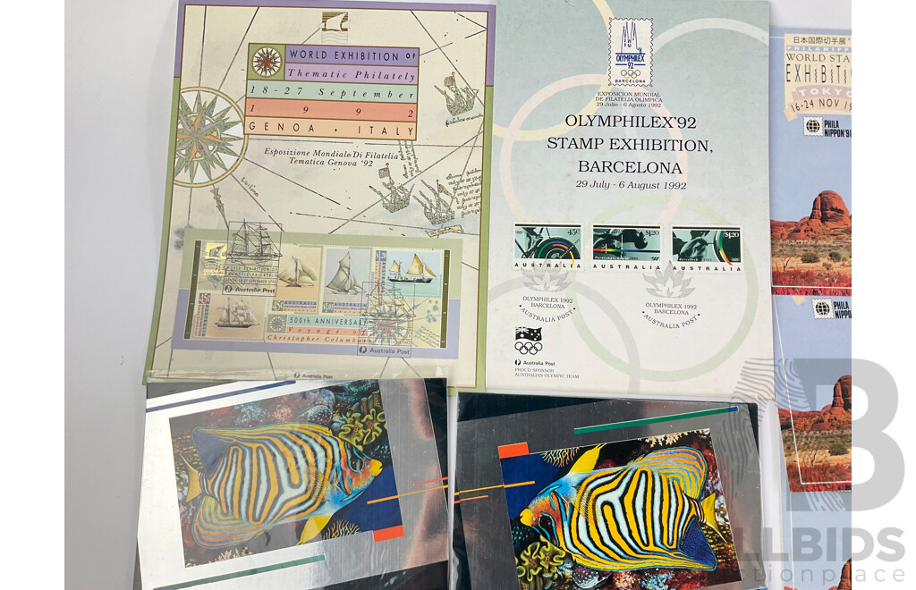 Assortment of Australian First Day Covers/Postcards From Various Exhibitions Including 1988 World Expo, 1991 World Stamp Exhibition, 1992 Stamp Expo