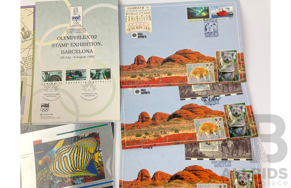 Assortment of Australian First Day Covers/Postcards From Various Exhibitions Including 1988 World Expo, 1991 World Stamp Exhibition, 1992 Stamp Expo