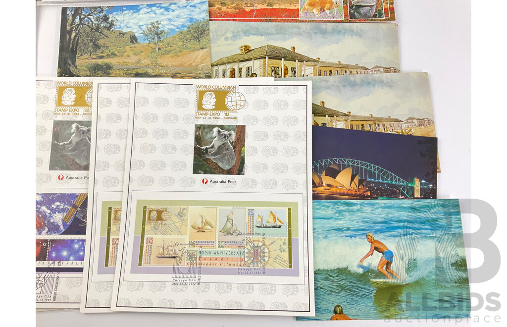 Assortment of Australian First Day Covers/Postcards From Various Exhibitions Including 1988 World Expo, 1991 World Stamp Exhibition, 1992 Stamp Expo