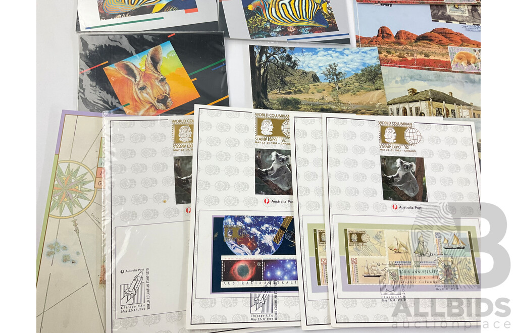 Assortment of Australian First Day Covers/Postcards From Various Exhibitions Including 1988 World Expo, 1991 World Stamp Exhibition, 1992 Stamp Expo