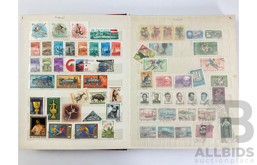 Album of International Cancelled Stamps Including Magyar, Australian, Romania, Poland Czechoslovakia, Middle East, Mexico, Ireland,