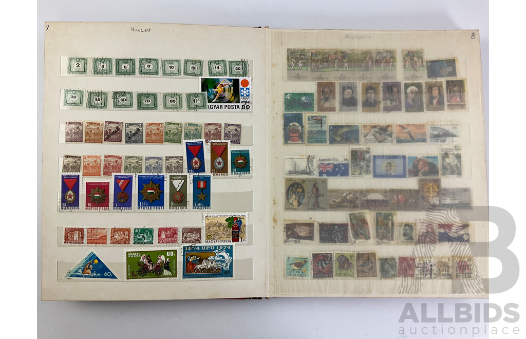 Album of International Cancelled Stamps Including Magyar, Australian, Romania, Poland Czechoslovakia, Middle East, Mexico, Ireland,