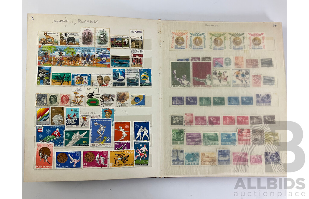 Album of International Cancelled Stamps Including Magyar, Australian, Romania, Poland Czechoslovakia, Middle East, Mexico, Ireland,