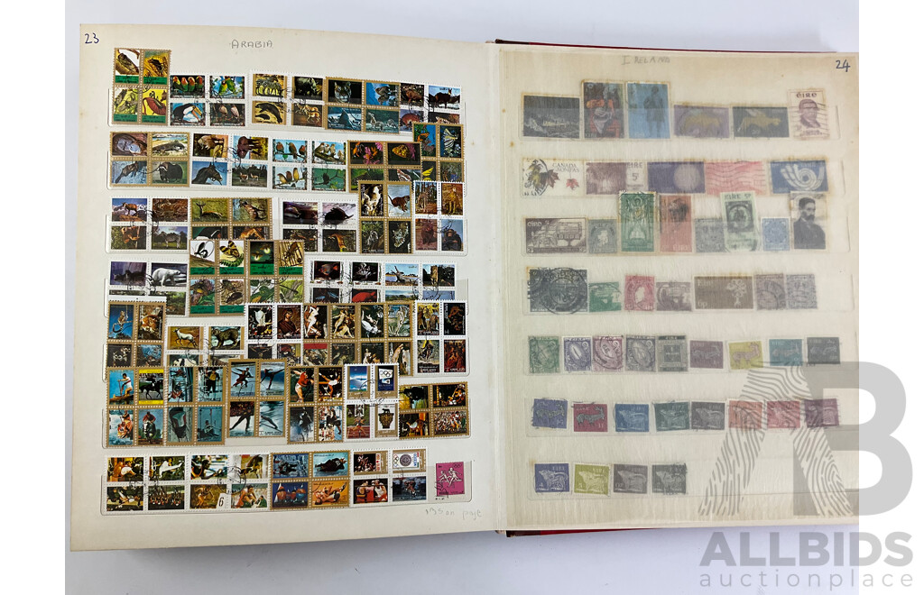 Album of International Cancelled Stamps Including Magyar, Australian, Romania, Poland Czechoslovakia, Middle East, Mexico, Ireland,