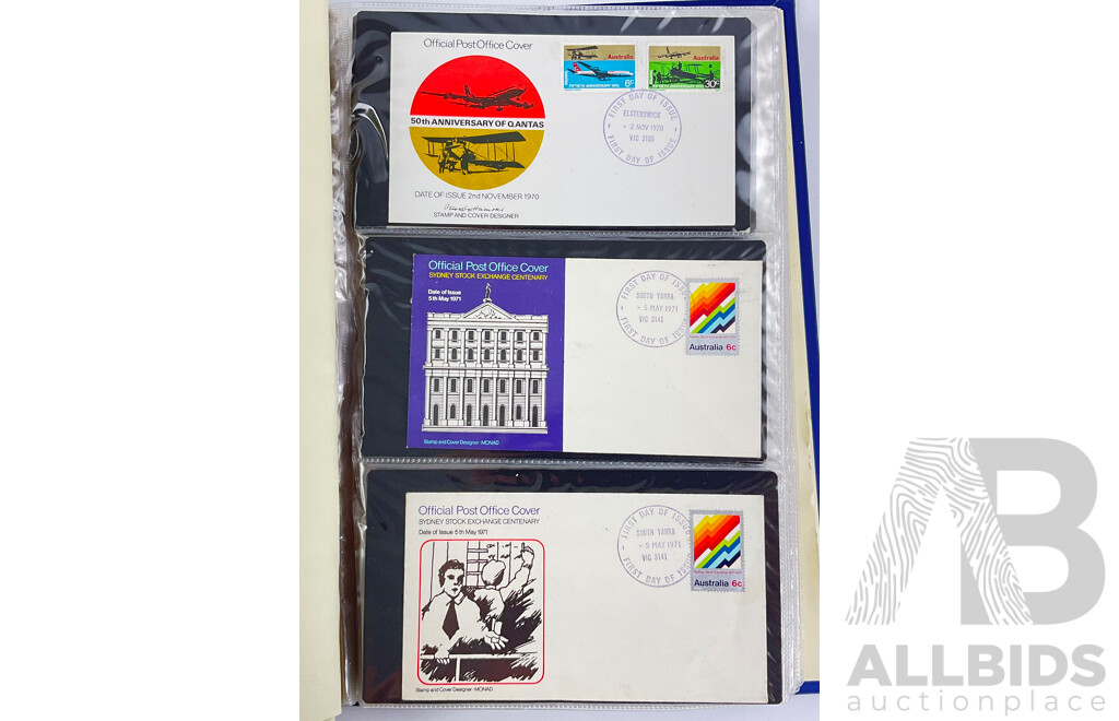 Album of Australian First Day Covers, Examples From 1970 to 1983 Including 1970 Fiftieth Anniversary of Qantas - Approximately 90