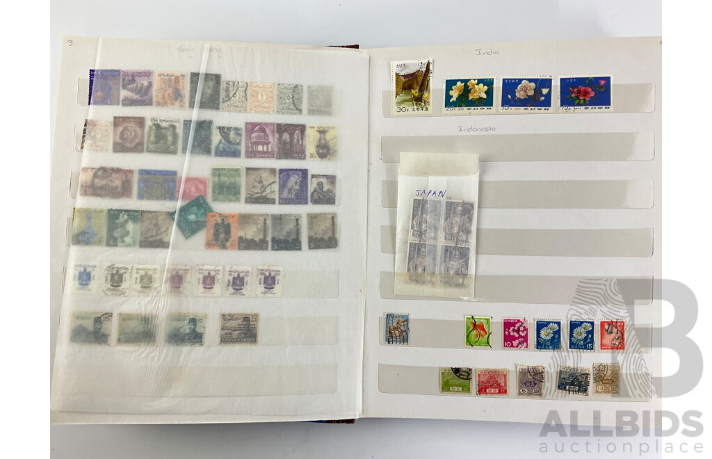 Album of Cancelled International Stamps Including Egypt, Japan, Mongolia, Malaysia, India, Ajman, Philippines, Thailand, Vietnam and More