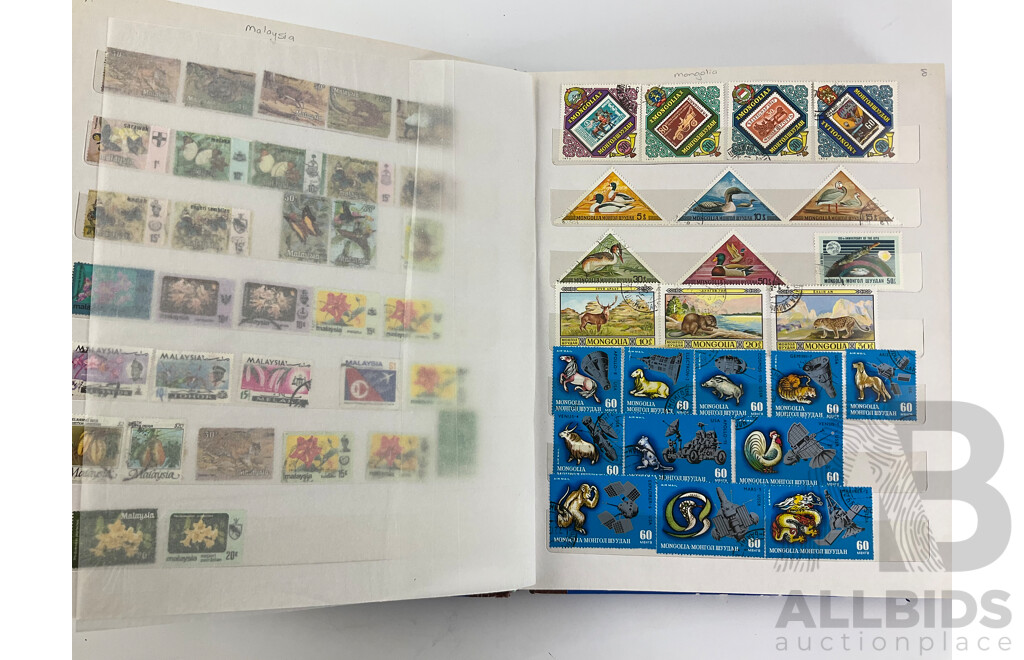 Album of Cancelled International Stamps Including Egypt, Japan, Mongolia, Malaysia, India, Ajman, Philippines, Thailand, Vietnam and More