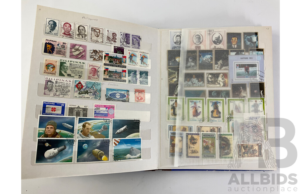 Album of Cancelled International Stamps Including Egypt, Japan, Mongolia, Malaysia, India, Ajman, Philippines, Thailand, Vietnam and More