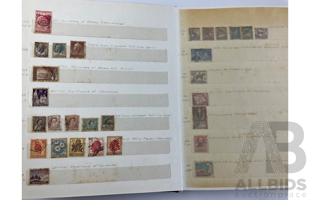 Album of Australian Cancelled Stamps, Examples From 1934 to 1999 with Disney Stamps From Grenada, Antigua and Barbuda, Sierra Leone