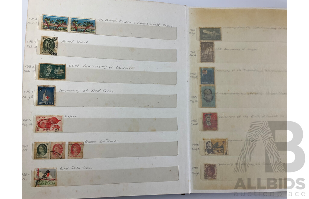 Album of Australian Cancelled Stamps, Examples From 1934 to 1999 with Disney Stamps From Grenada, Antigua and Barbuda, Sierra Leone