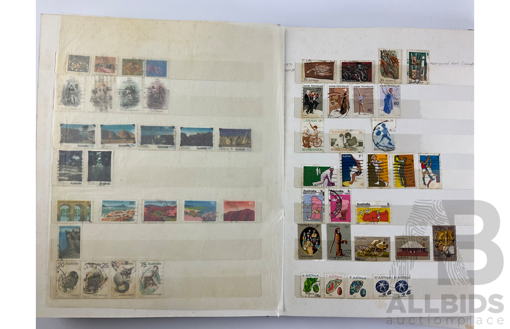 Album of Australian Cancelled Stamps, Examples From 1934 to 1999 with Disney Stamps From Grenada, Antigua and Barbuda, Sierra Leone