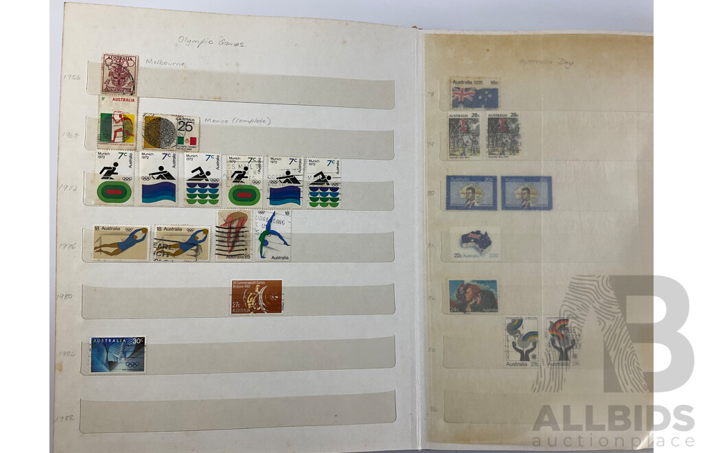 Album of Australian Cancelled Stamps, Examples From 1934 to 1999 with Disney Stamps From Grenada, Antigua and Barbuda, Sierra Leone