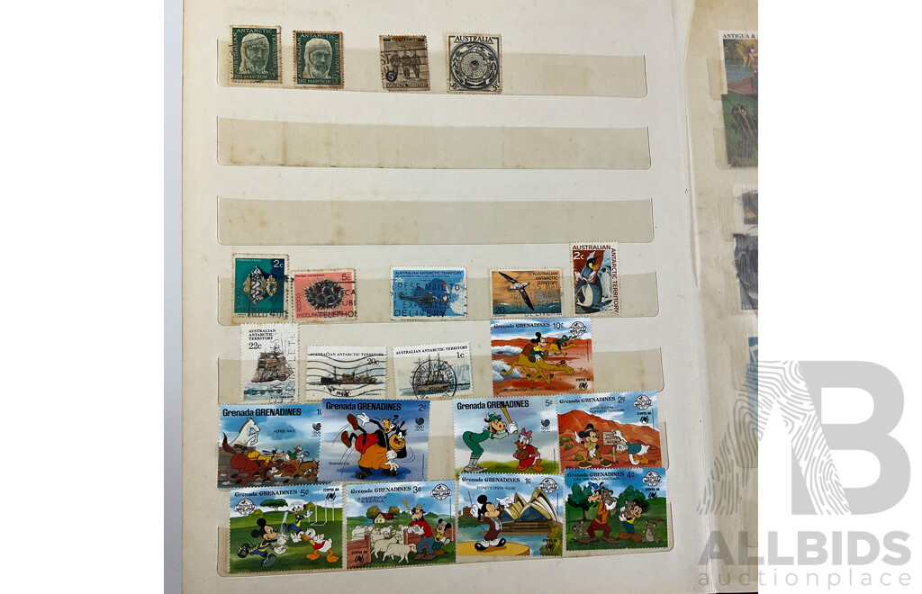 Album of Australian Cancelled Stamps, Examples From 1934 to 1999 with Disney Stamps From Grenada, Antigua and Barbuda, Sierra Leone