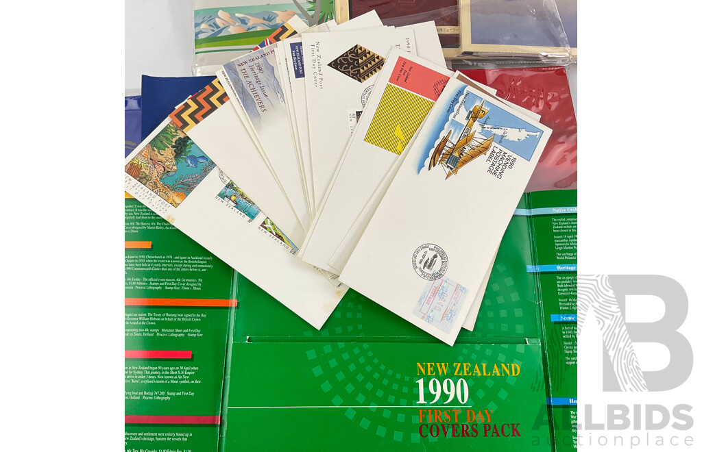 Collection of New Zealand Philately Including Annual First Day Cover Packs, 1990, 1991, 1992, 1994 1996, 1997, 1998, 1999 with Assorted First Day Covers From UK and Indonesia