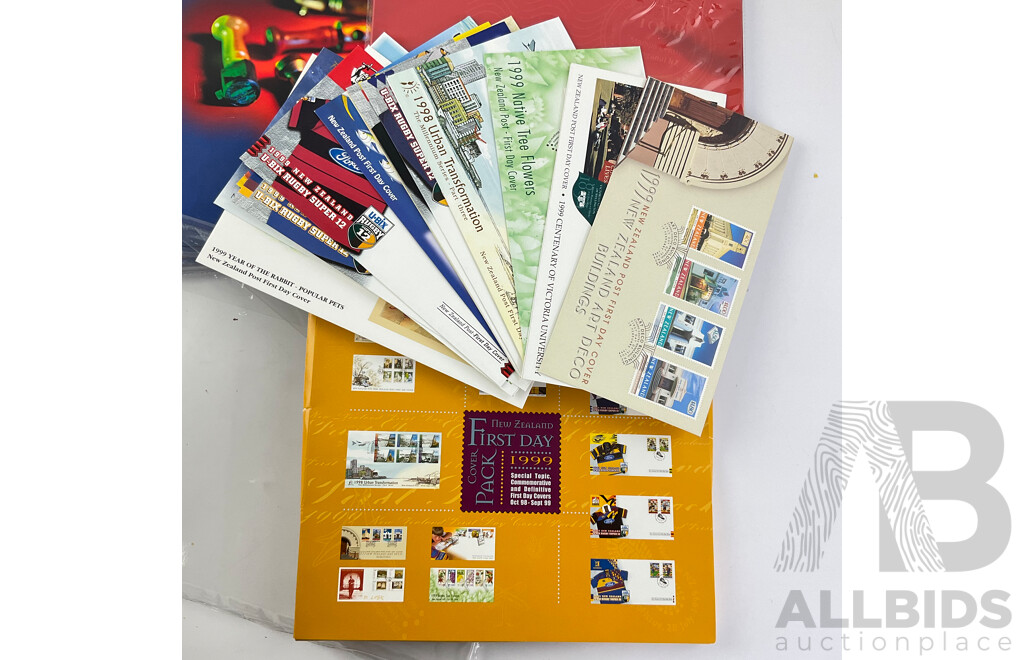 Collection of New Zealand Philately Including Annual First Day Cover Packs, 1990, 1991, 1992, 1994 1996, 1997, 1998, 1999 with Assorted First Day Covers From UK and Indonesia