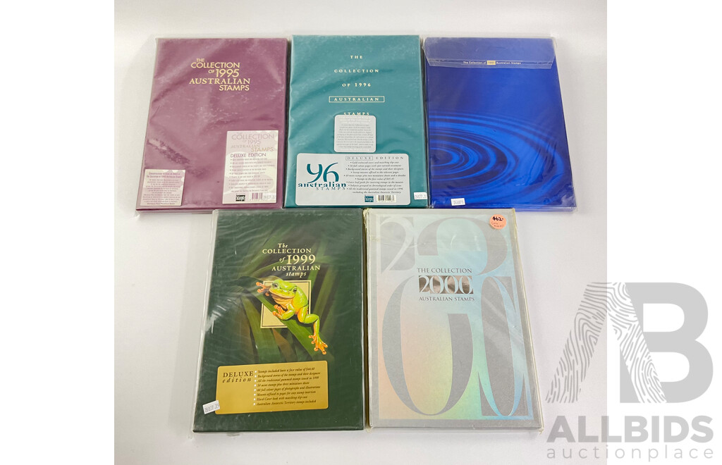 Australian 'The Collection' Annual Stamp Albums Including 1995, 1996, 1997, 1999 and 2000 - Face Value $255