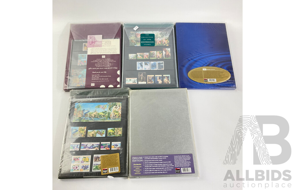 Australian 'The Collection' Annual Stamp Albums Including 1995, 1996, 1997, 1999 and 2000 - Face Value $255