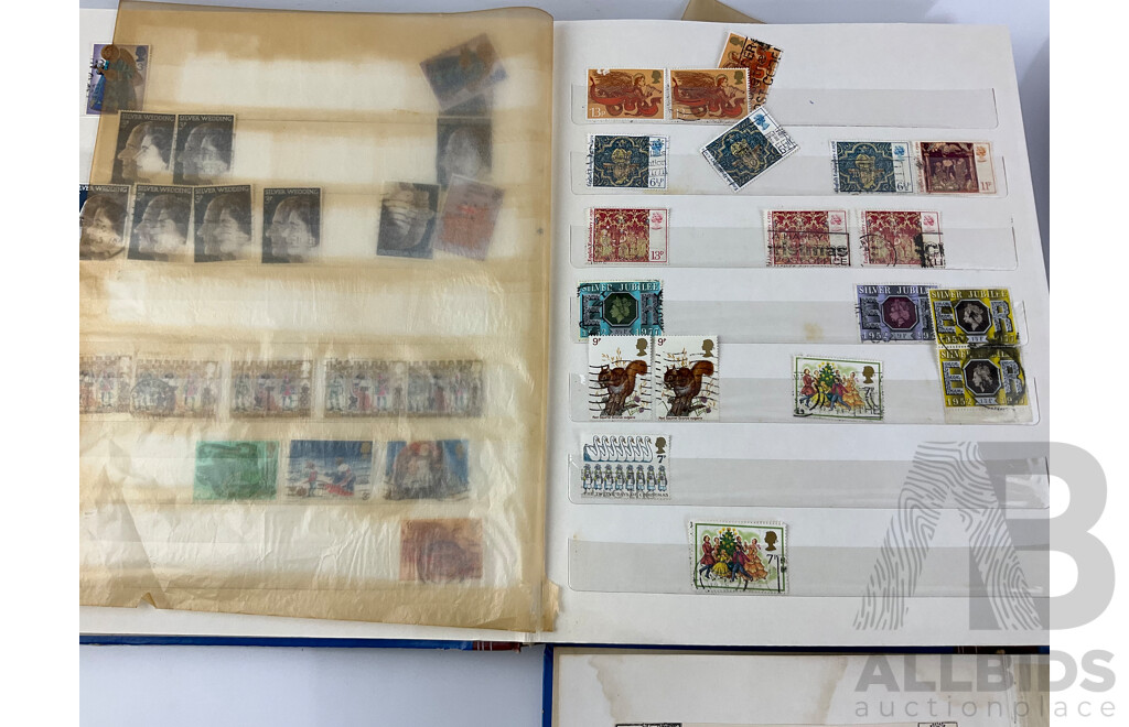 Three Albums of Cancelled United Kingdom Stamps Pre Decimal/Decimal Including QV, KGV, KGVI, QE2, Christmas, Many Multiples