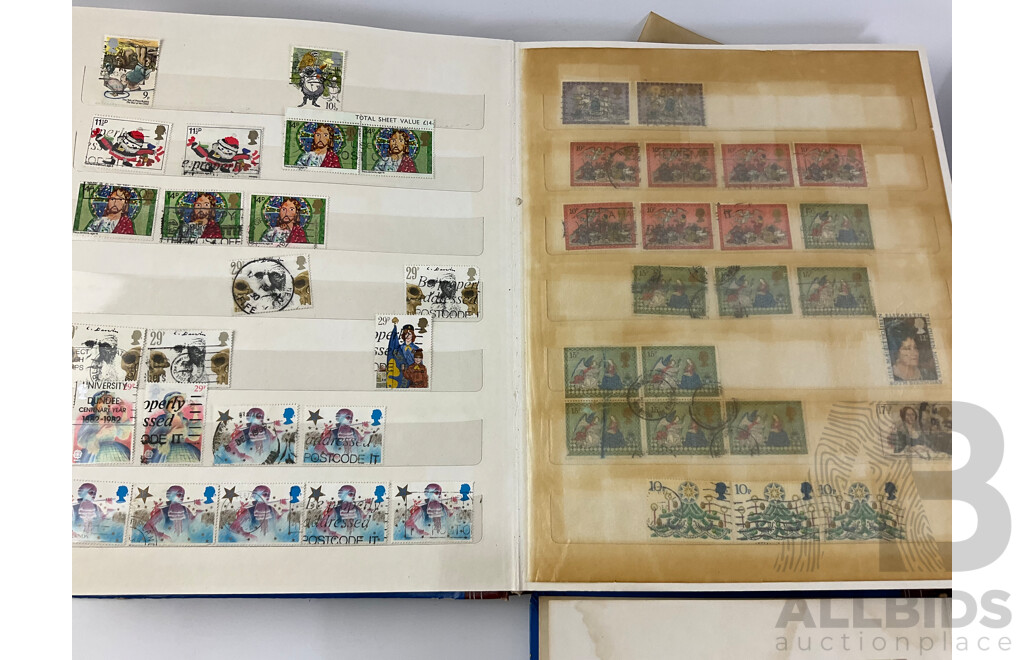 Three Albums of Cancelled United Kingdom Stamps Pre Decimal/Decimal Including QV, KGV, KGVI, QE2, Christmas, Many Multiples