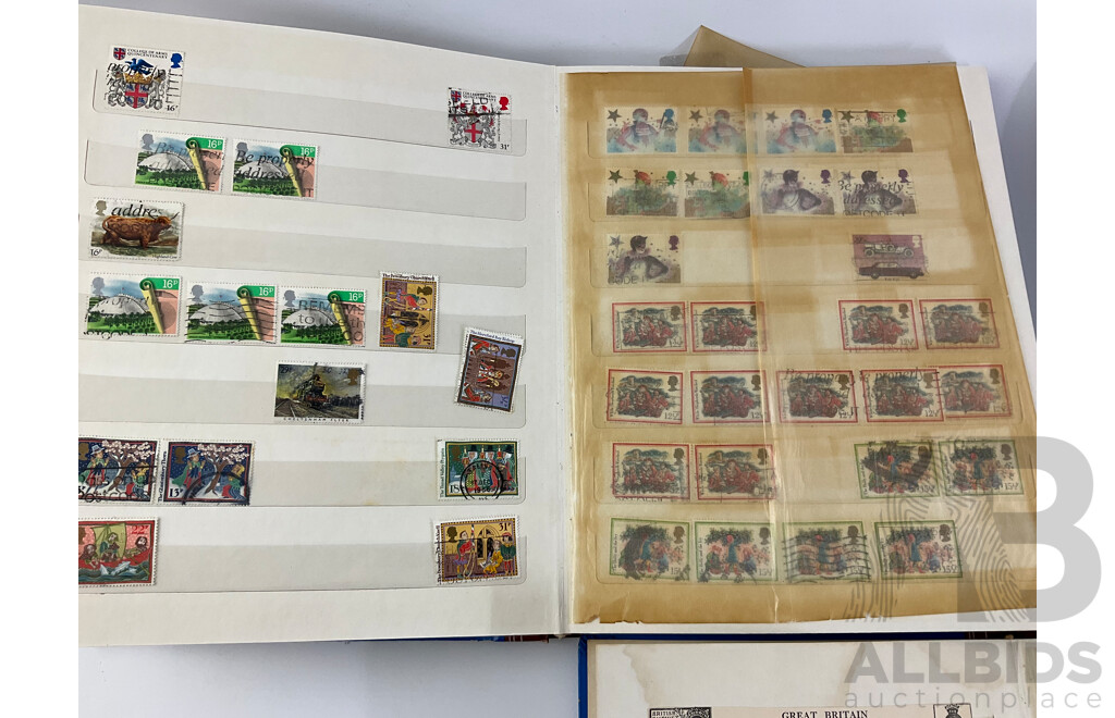 Three Albums of Cancelled United Kingdom Stamps Pre Decimal/Decimal Including QV, KGV, KGVI, QE2, Christmas, Many Multiples
