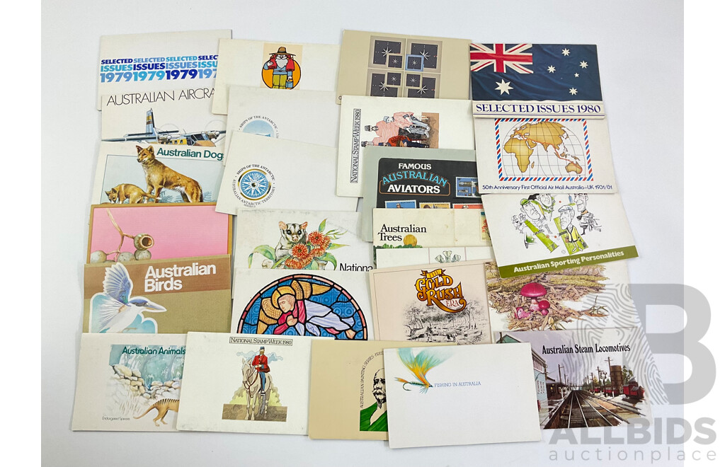Assortment of Australian Late 1970's Early 1980's Stamp Packs Including Selected Issues, Christmas, Stamp Week, Steam Locomotives, Australian Aircraft and More