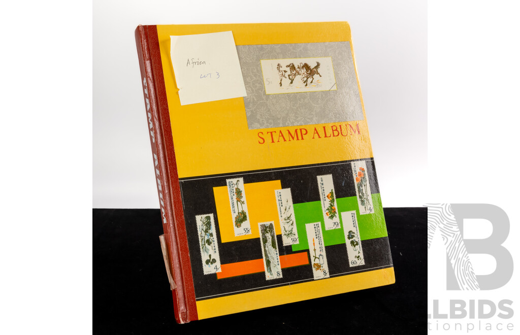 Album of International Vintage Stamps Including USSR, Central Africa, Romania, Liberia with Two Vintage Empty Albums