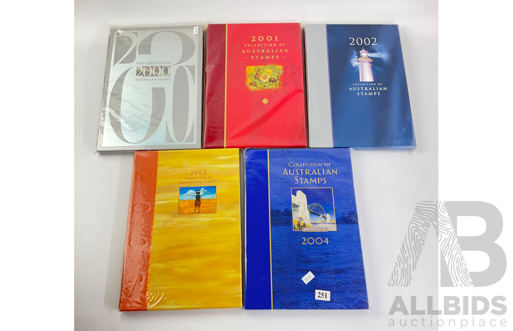 Australian 'The Collection' Annual Stamp Albums Including 2000, 2001, 2002, 2003, 2004 - Face Value $350