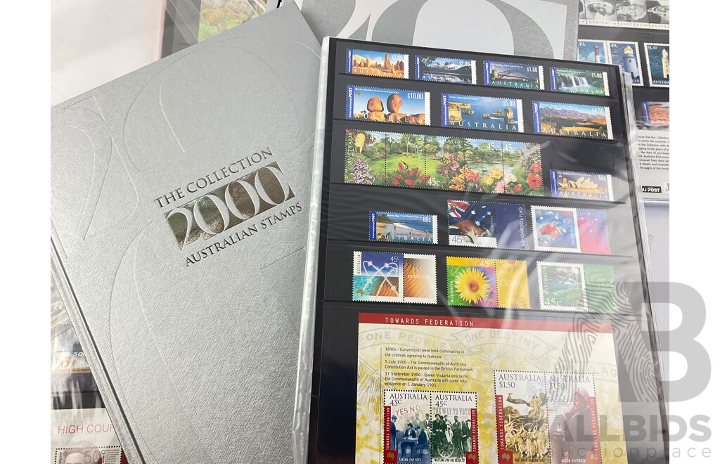 Australian 'The Collection' Annual Stamp Albums Including 2000, 2001, 2002, 2003, 2004 - Face Value $350