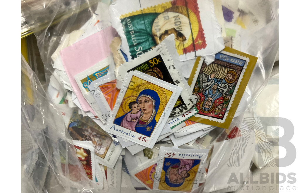 Collection of Australian Cancelled Stamps, Examples Spanning Predecimal to 2010's, Approximately 5.5 Kilograms