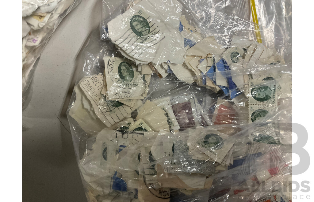 Collection of Australian Cancelled Stamps, Examples Spanning Predecimal to 2010's, Approximately 5.5 Kilograms