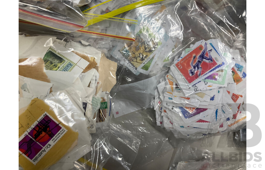 Collection of Australian Cancelled Stamps, Examples Spanning Predecimal to 2010's, Approximately 5.5 Kilograms