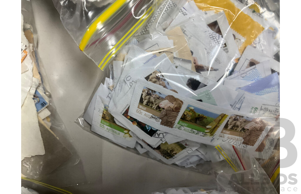 Collection of Australian Cancelled Stamps, Examples Spanning Predecimal to 2010's, Approximately 5.5 Kilograms