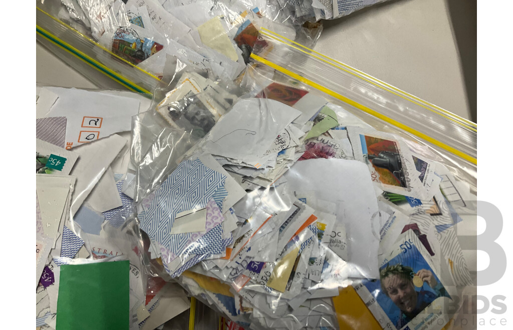 Collection of Australian Cancelled Stamps, Examples Spanning Predecimal to 2010's, Approximately 5.5 Kilograms