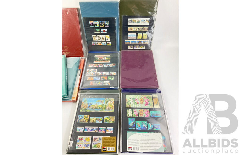 Australian 'The Collection' Annual Stamp Albums, Consecutive 1990 - 1999 - Face Value $417