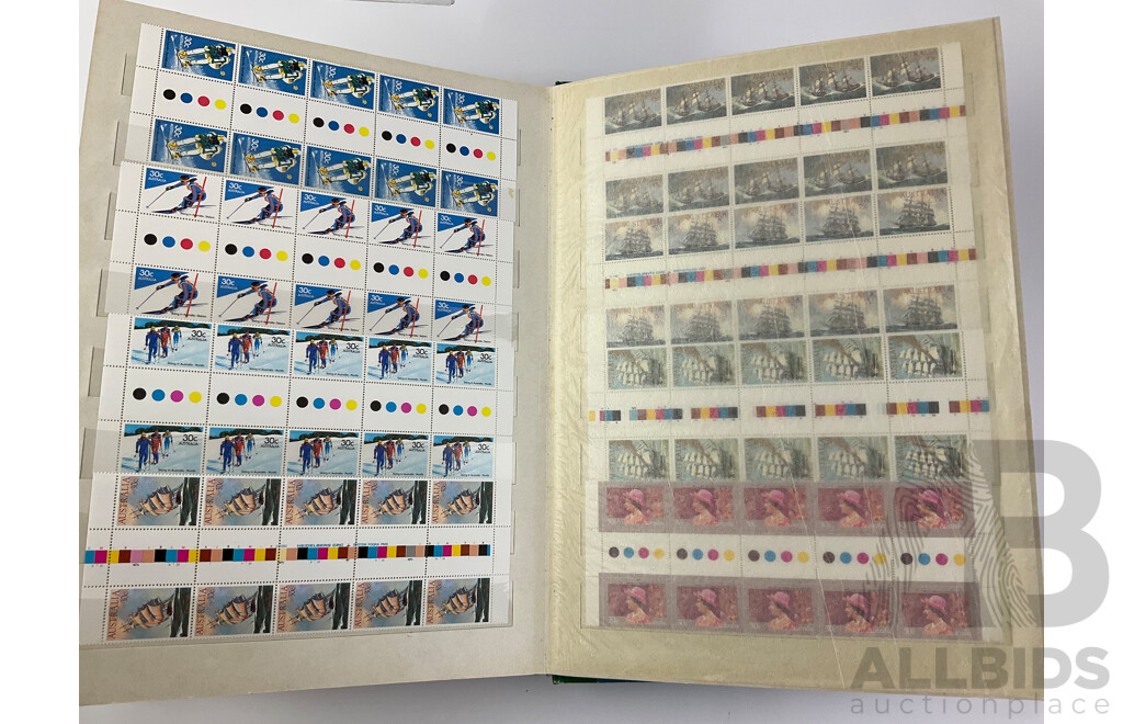 Australian 1980's Mint Stamp Gutter Strips Including Bicentennial, Terra Australis, Victoria 150th Anniversary and More - Face Value Over $400