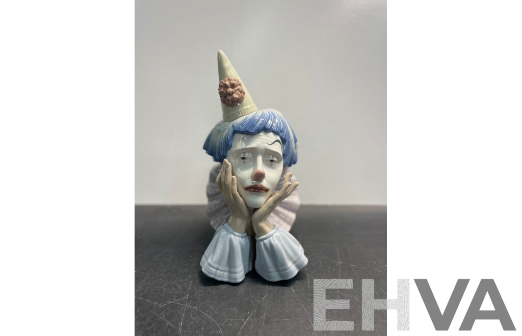LLADRO Daisa 1981 Spain - Sad Clown Jester Head Bust Porcelain Figurine