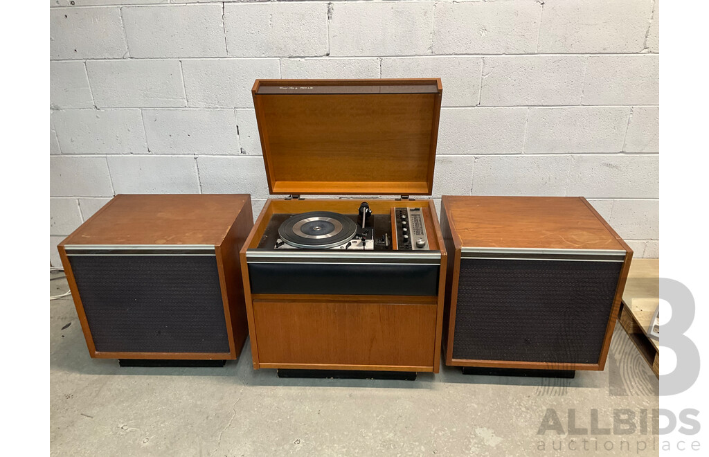 Vintage Teak Turntable Suite by ROLLS with Detached Speakers- Record Player and Radio