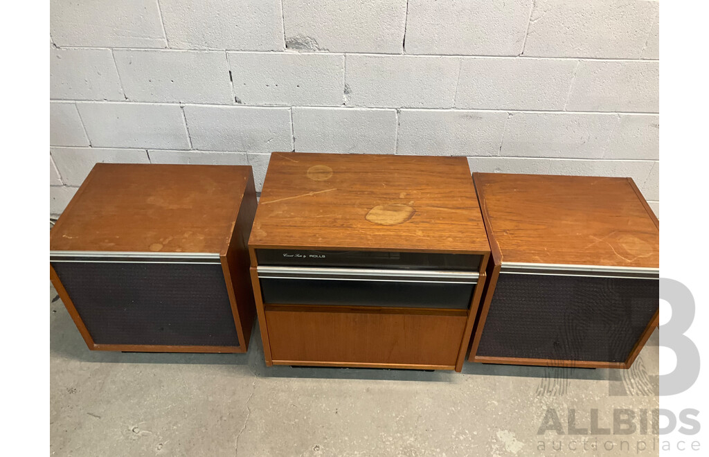 Vintage Teak Turntable Suite by ROLLS with Detached Speakers- Record Player and Radio