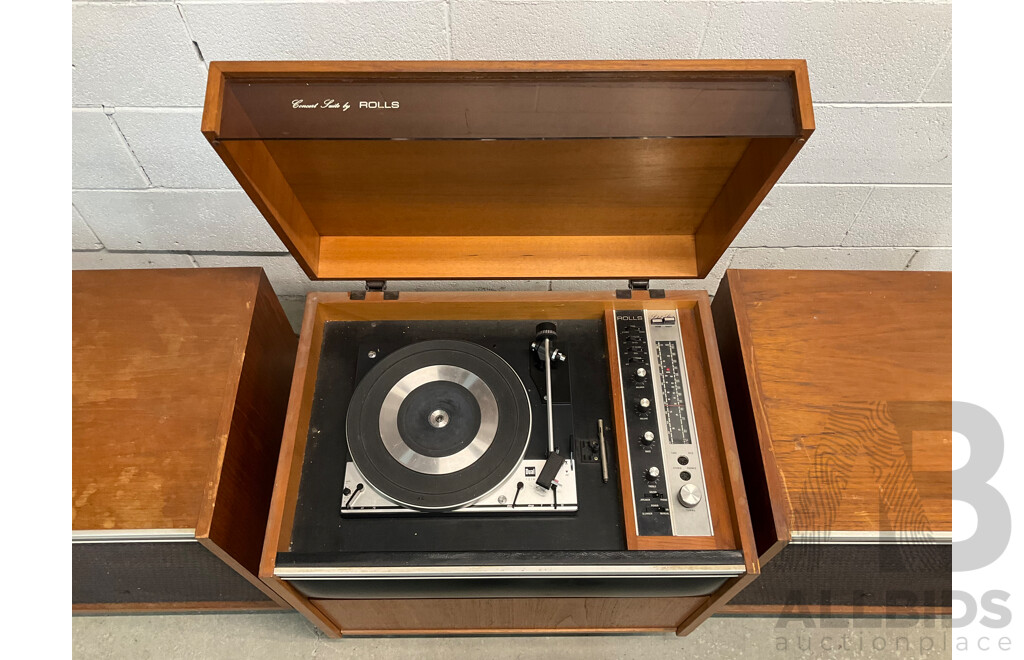 Vintage Teak Turntable Suite by ROLLS with Detached Speakers- Record Player and Radio