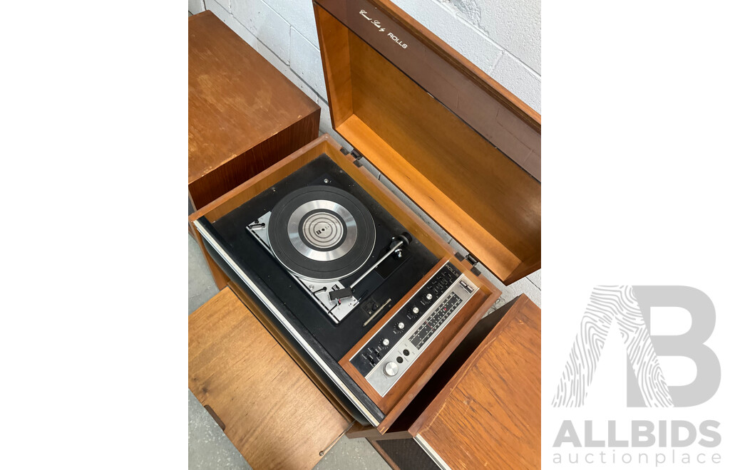 Vintage Teak Turntable Suite by ROLLS with Detached Speakers- Record Player and Radio