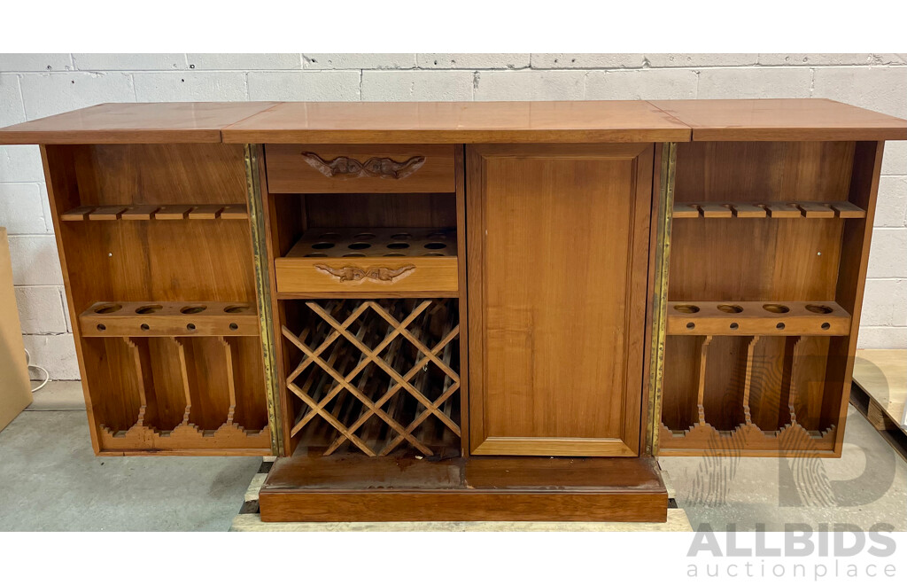 Mid Century Carved Teak Bar Cabinet